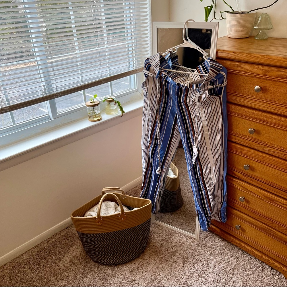 New York & Company Striped Blue and White Pants